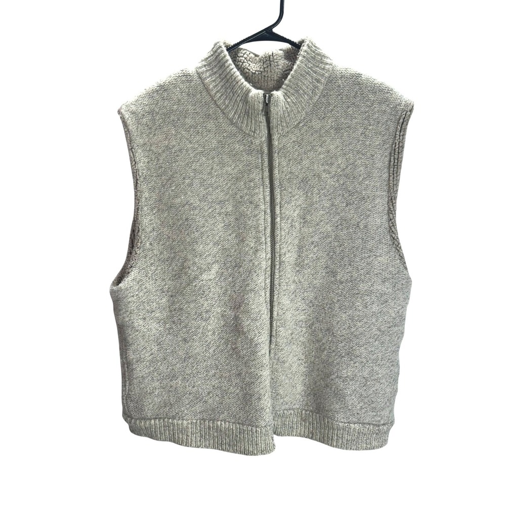 Wool Sherpa Lined Zip Vest L Gray Outdoor Workwear Gorpcore Cozy Rugged Utility